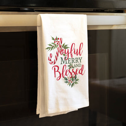 Joyful Merry and Blessed Holiday Christmas Kitchen Towel - Organic Cotton Flour Sack Tea Towel