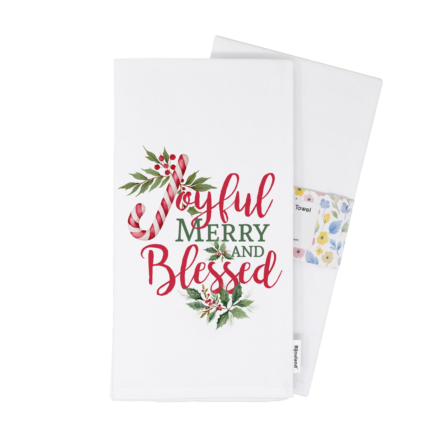 Joyful Merry and Blessed Holiday Christmas Kitchen Towel - Organic Cotton Flour Sack Tea Towel