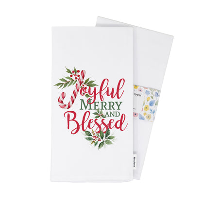 Joyful Merry and Blessed Holiday Christmas Kitchen Towel - Organic Cotton Flour Sack Tea Towel