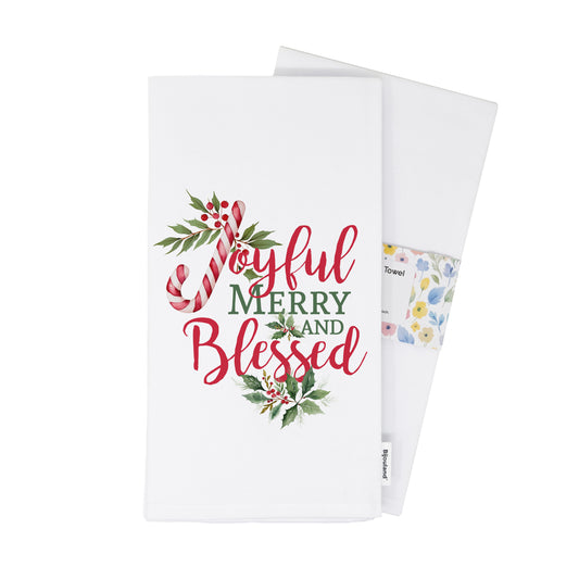 Joyful Merry and Blessed Holiday Christmas Kitchen Towel - Organic Cotton Flour Sack Tea Towel