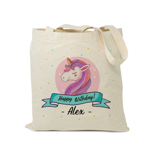 Personalized Birthday Tote Bag Unicorn, Custom Gift Tote Bag Cute Birthday Gift Idea, Cotton Canvas Tote bag, Reusable Gift Bag