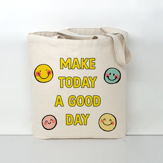 Make Today a Good Day Tote Bag, Happy Face Tote Bag, Natural 12oz Cotton Canvas, Good Vibes Happy Tote Bag Beach, Trip Aesthetic Tote Bag