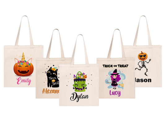 Personalized Halloween Tote Bag, Custom Trick or Treat Bags, Halloween Candy Bags, Custom Name Bags for Kids and Adults