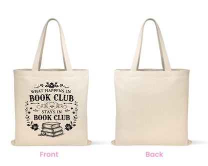 What Happens in Book Club Tote Bag, Literary Gift for Readers, Reusable Canvas Book Club Bag