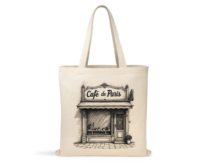 Cafe de Paris Tote Bag - Vintage French Cafe Design - Eco-Friendly Cotton Canvas Bag