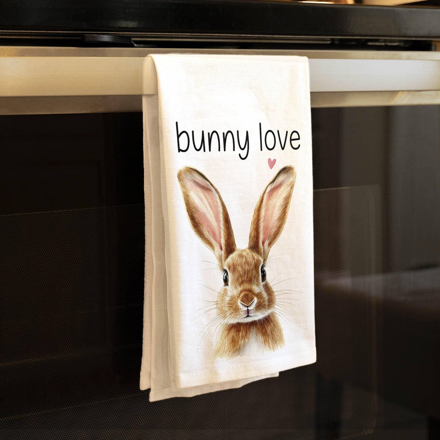 Easter Bunny Kitchen Towel - Bunny Love Cute Rabbit themed Gift for Easter & Spring Decor - Flour Sack Organic Cotton Tea Towel