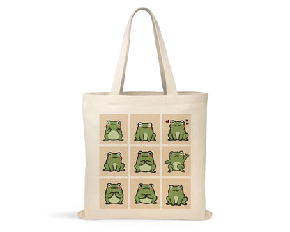 Frogs Doodle Tote Bag, Cute Frog Lover Tote bag, Earth-Friendly Cotton Canvas Bag