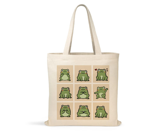 Frogs Doodle Tote Bag, Cute Frog Lover Tote bag, Earth-Friendly Cotton Canvas Bag