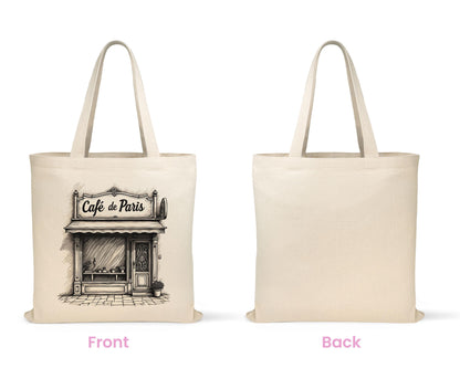 Cafe de Paris Tote Bag - Vintage French Cafe Design - Eco-Friendly Cotton Canvas Bag