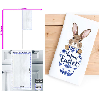 Happy Easter Kitchen Towel, Easter Bunny Tea Towel, Blue Willow Decor, Hostess Easter Gift - Flour Sack Organic Cotton Tea Towel