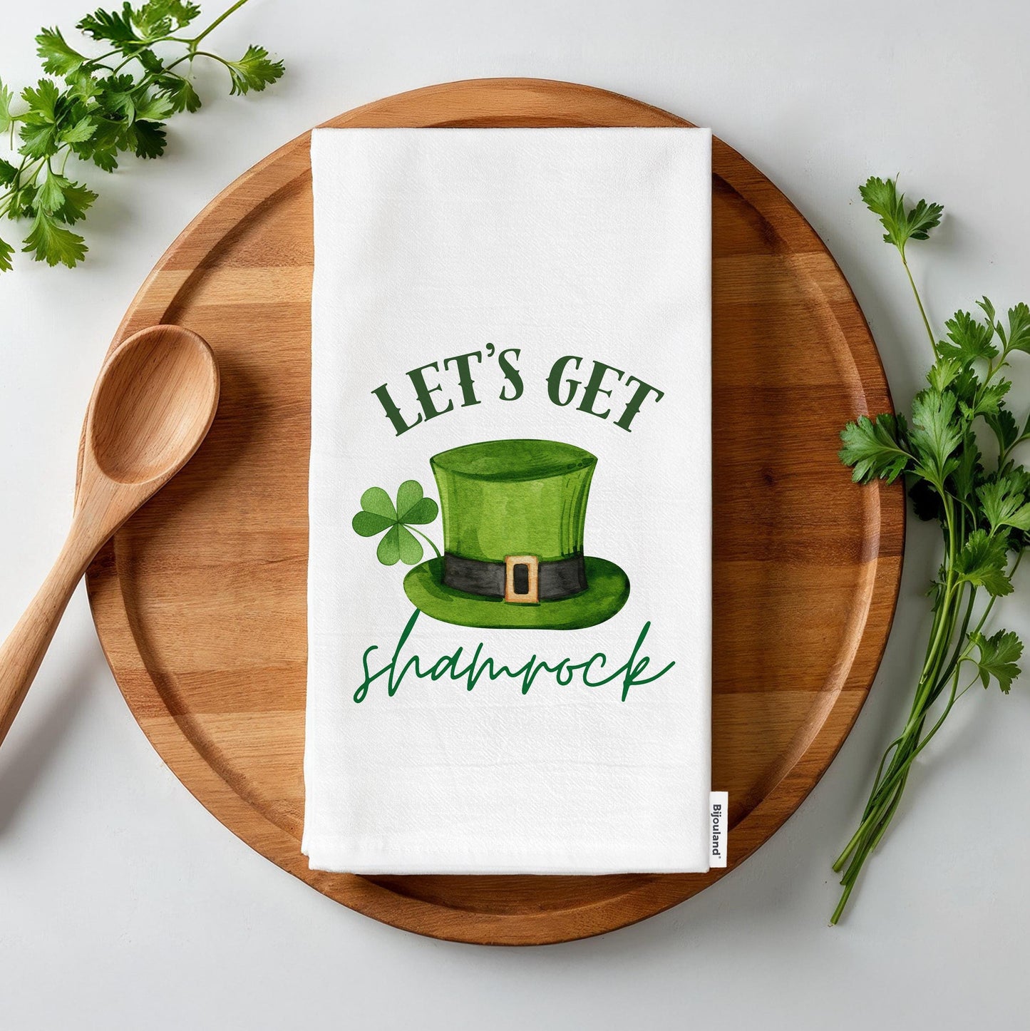 Funny St. Patrick’s Day Decor - Let’s Get Shamrock Kitchen Towel, Irish Shamrock Decor Tea Towel - Flour Sack Organic Cotton