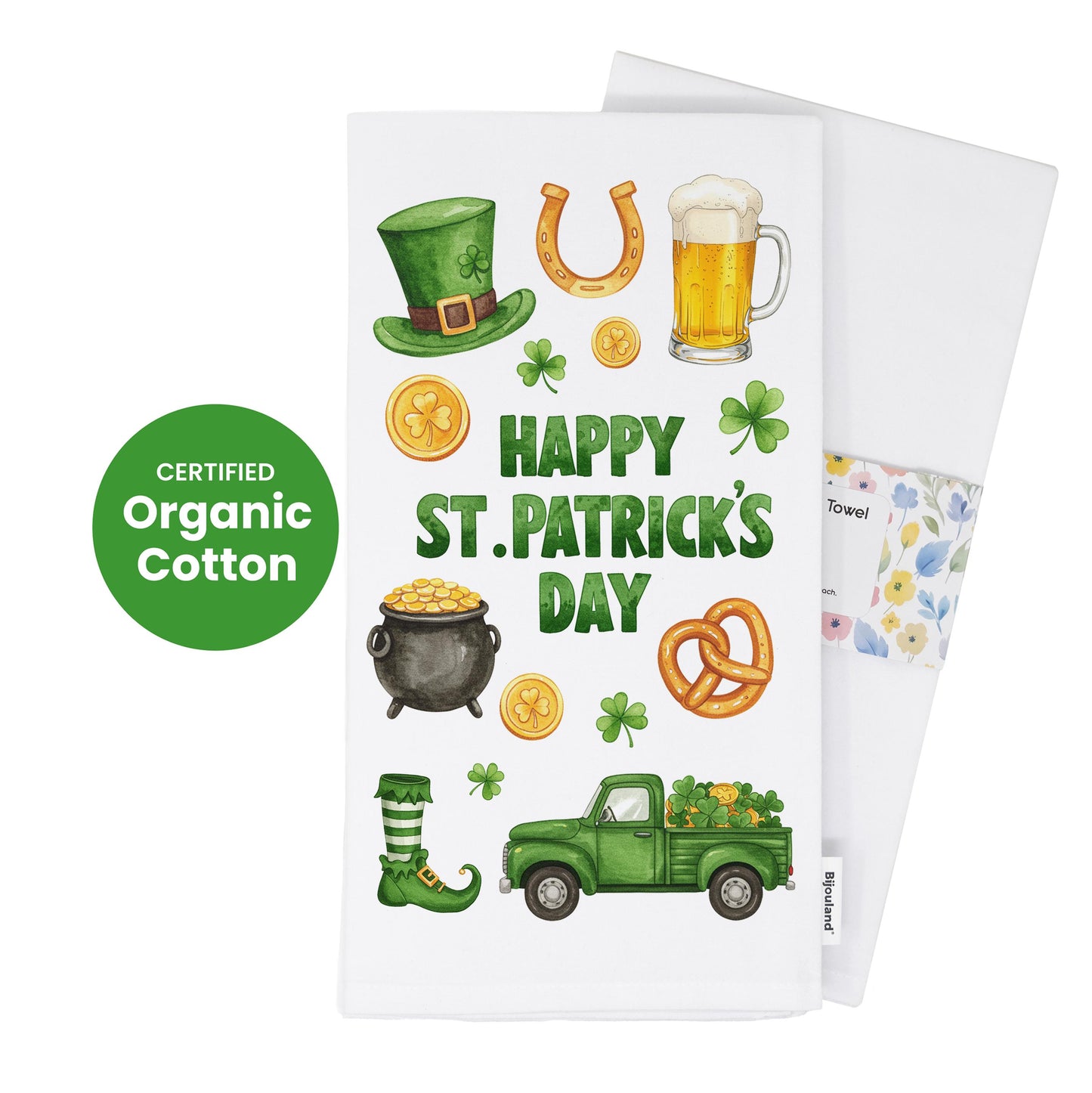 Happy St. Patrick’s Day Kitchen Towel - Lucky Irish Decor, Shamrock Tea Towel, Festive Holiday Gift - Flour Sack Organic Cotton