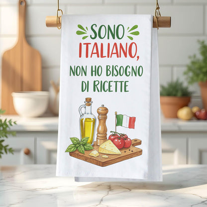 Funny Italian Kitchen Tea Towel - I Don't Need Recipes, I'm Italian Tea Towel, Chef Gift, Italy Decor - Flour Sack Organic Cotton