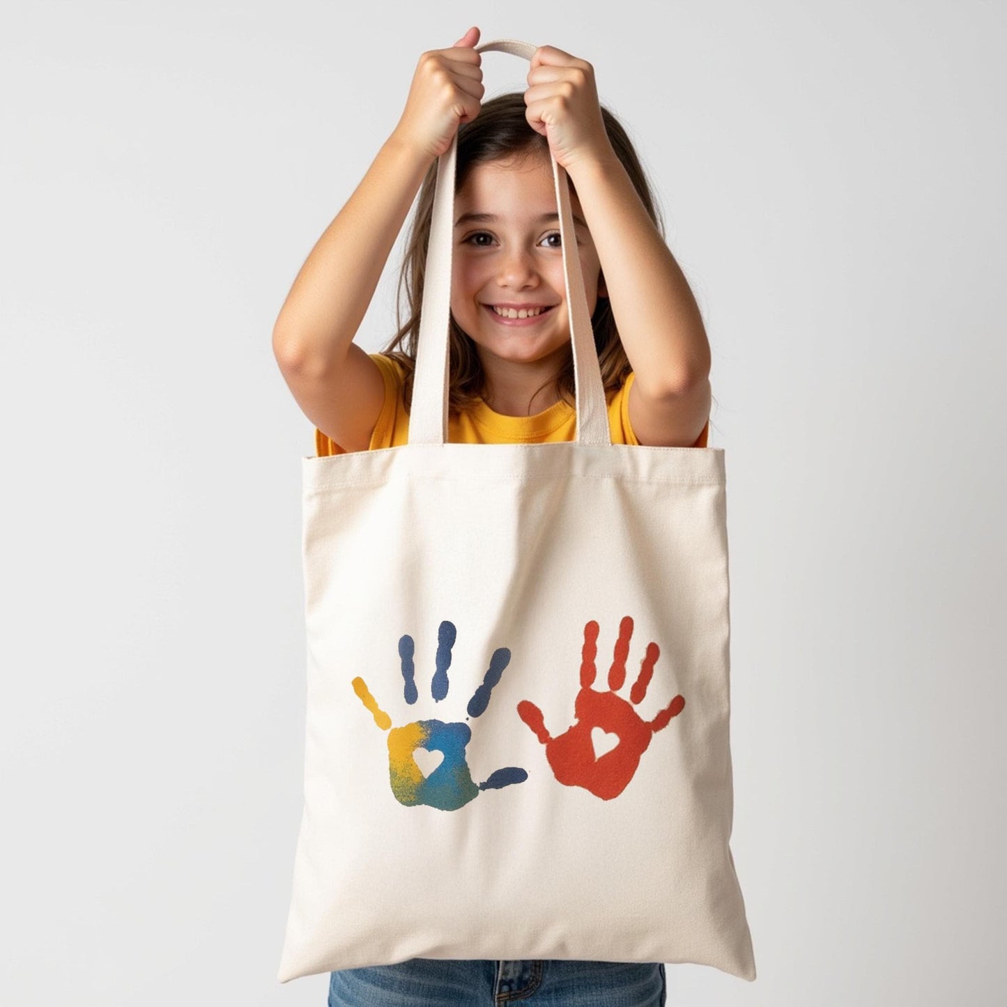 Kids Handprint Tote Bag - Keepsake Gift for Mom - Personalized Mother’s Day Handprint Gift for Moms Grandmothers, HandPrint Canvas Tote Bag