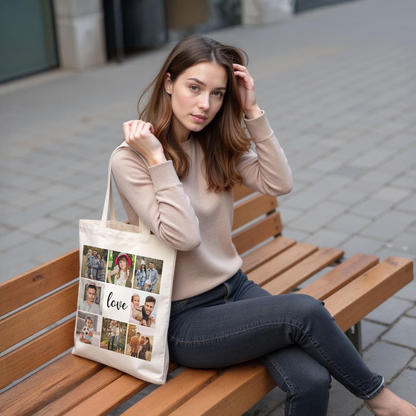 Personalized Photo Collage Tote Bag, Custom Gift for Family, Natural Color Eco-Friendly Tote bag