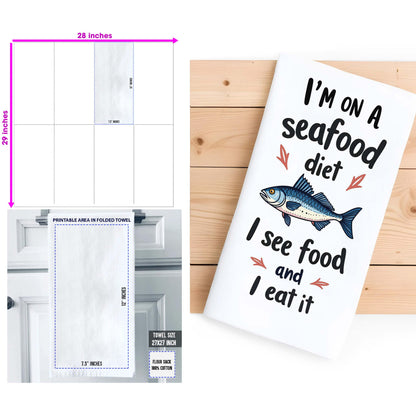 I'm On A Seafood Diet Kitchen Towel - Funny Fish Pun Gift for Seafood Lovers - Flour Sack Organic Cotton Tea Towel