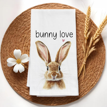 Easter Bunny Kitchen Towel - Bunny Love Cute Rabbit themed Gift for Easter & Spring Decor - Flour Sack Organic Cotton Tea Towel