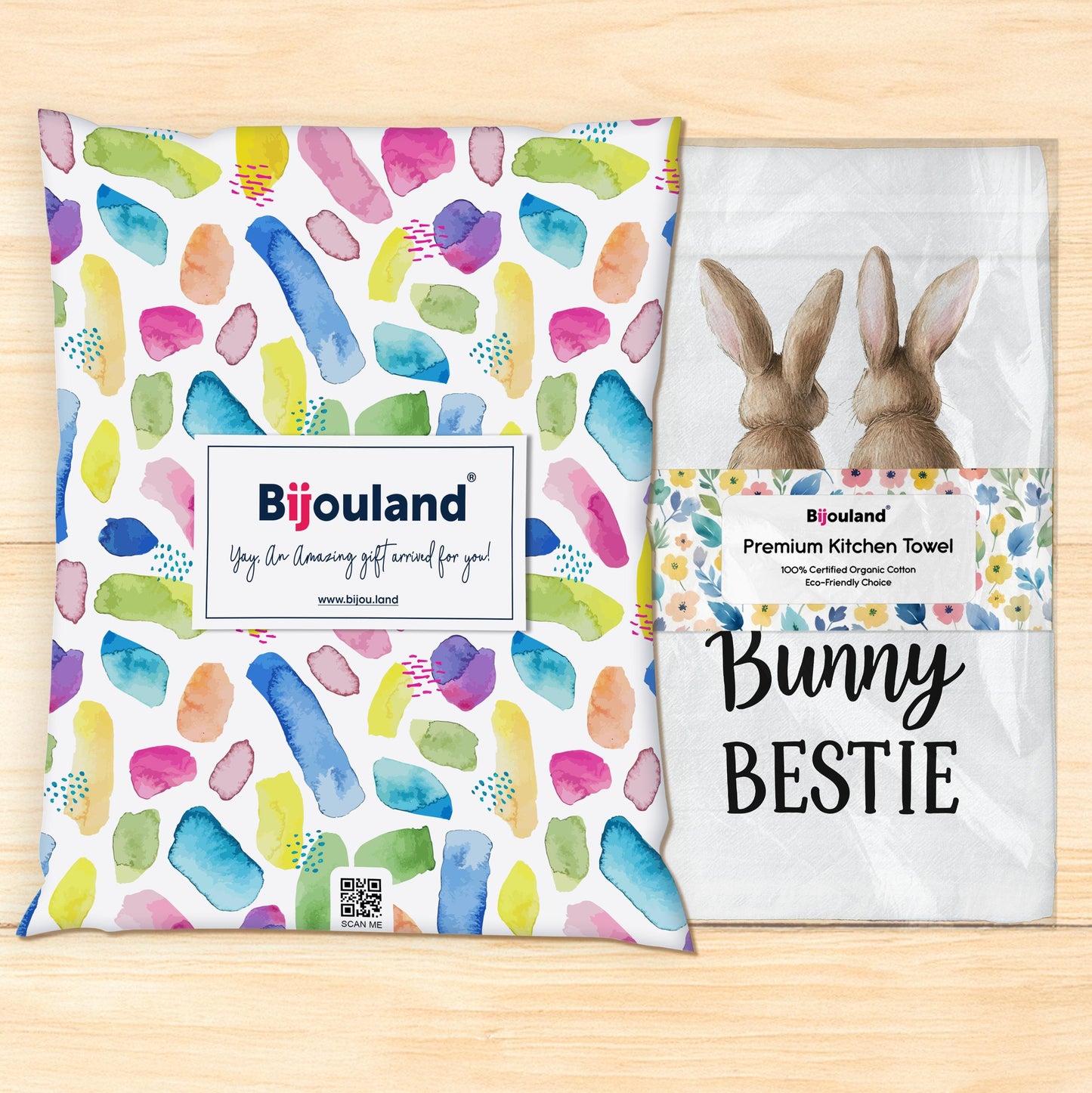 Bunny Bestie Easter Kitchen Towel - Cute Easter Tea Towel, Spring Bunny Gift, Farmhouse Kitchen Decor - Flour Sack Organic Cotton Tea Towel