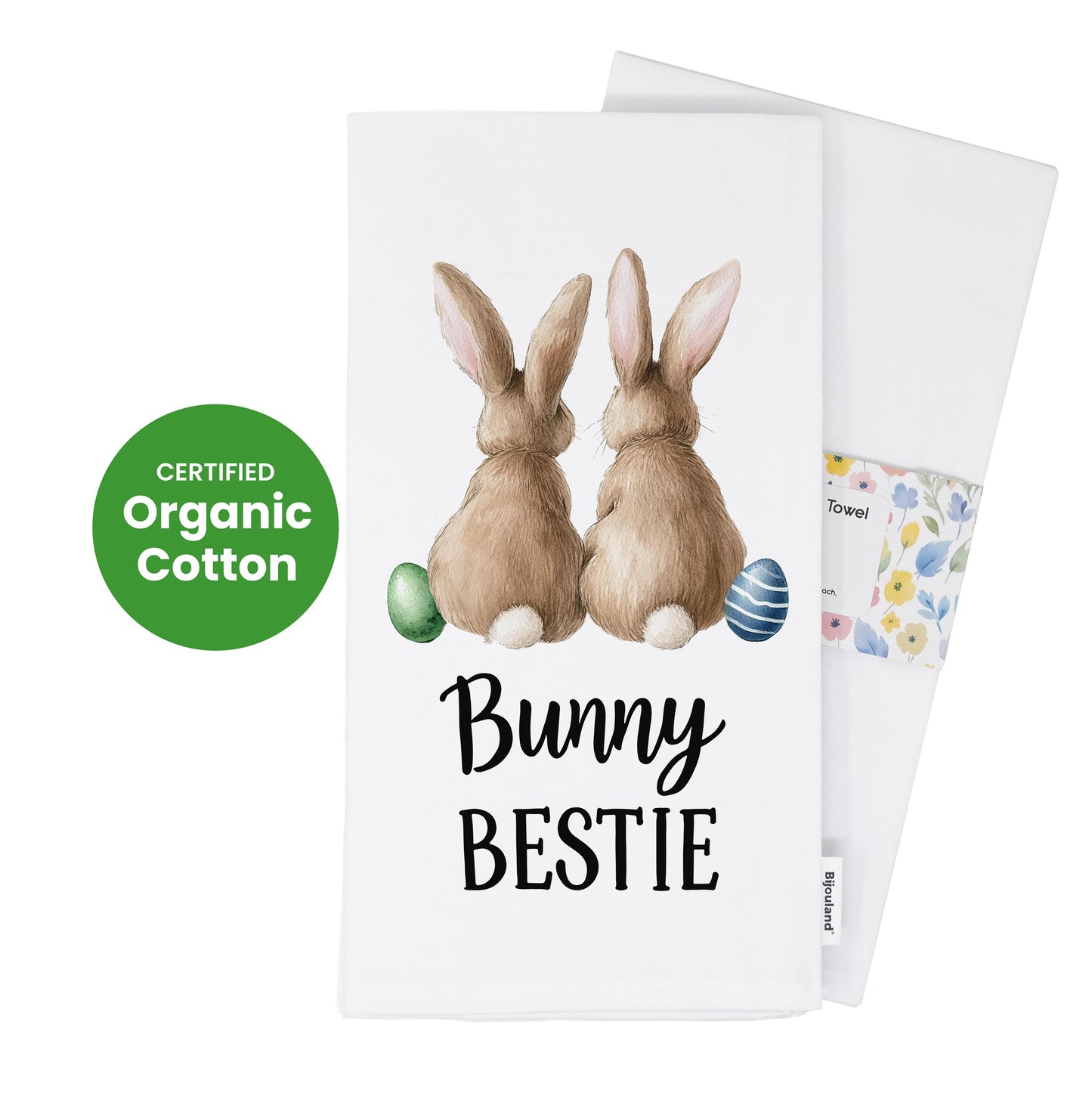 Bunny Bestie Easter Kitchen Towel - Cute Easter Tea Towel, Spring Bunny Gift, Farmhouse Kitchen Decor - Flour Sack Organic Cotton Tea Towel