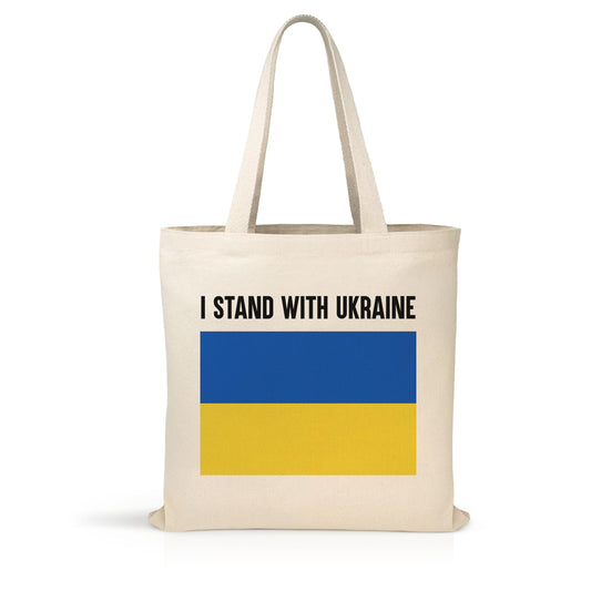 I Stand With Ukraine, Ukrainian Flag Cotton Canvas Tote Bag