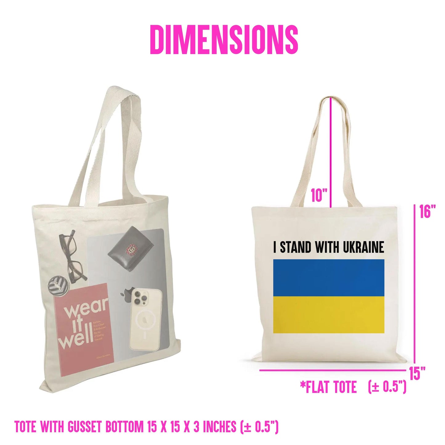 I Stand With Ukraine, Ukrainian Flag Cotton Canvas Tote Bag