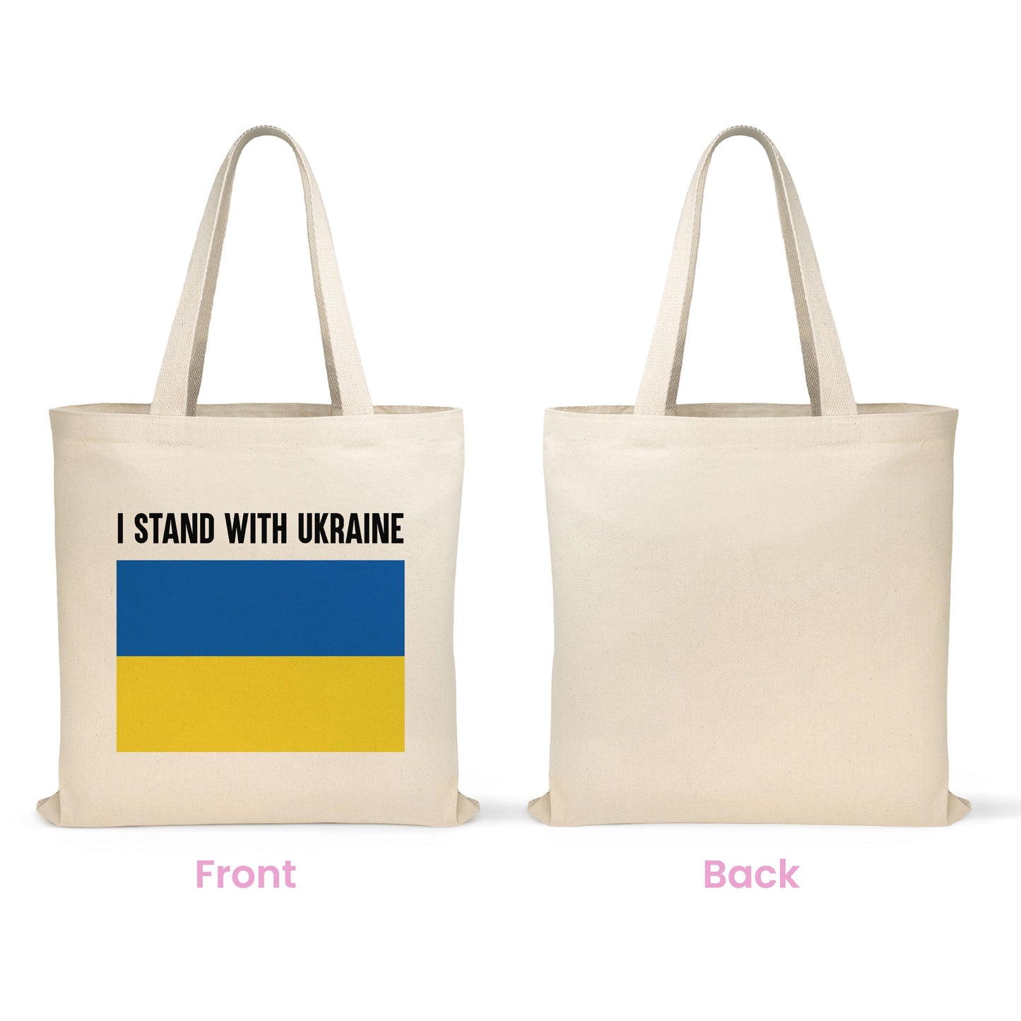 I Stand With Ukraine, Ukrainian Flag Cotton Canvas Tote Bag