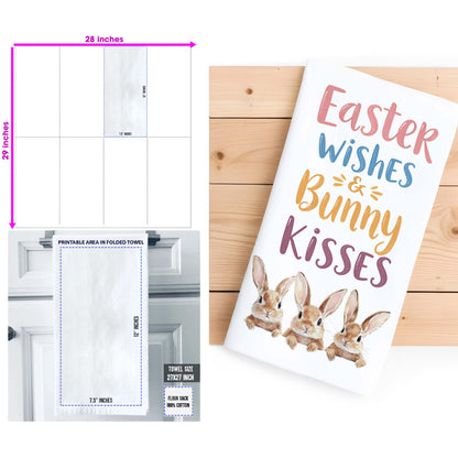 Easter Wishes and Bunny Kisses Kitchen Towel - Spring Tea Towel, Cute Farmhouse Easter Decor - Flour Sack Organic Cotton Tea Towel