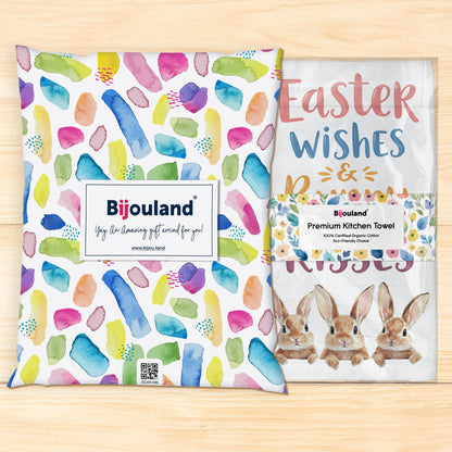 Easter Wishes and Bunny Kisses Kitchen Towel - Spring Tea Towel, Cute Farmhouse Easter Decor - Flour Sack Organic Cotton Tea Towel