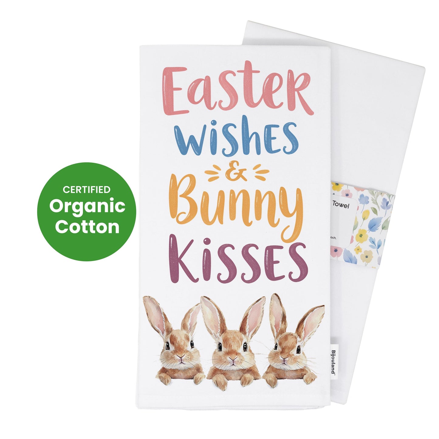 Easter Wishes and Bunny Kisses Kitchen Towel - Spring Tea Towel, Cute Farmhouse Easter Decor - Flour Sack Organic Cotton Tea Towel