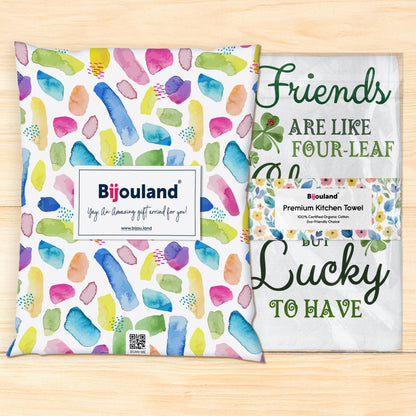 Friends Are Like Four-Leaf Clovers Kitchen Towel - St. Patrick’s Day Gift, Lucky Irish Decor - Flour Sack Organic Cotton Tea Towel