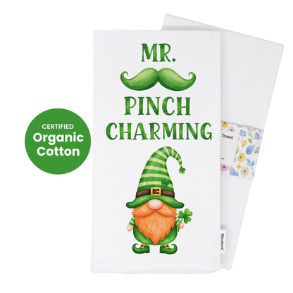 Mr. Pinch Charming Kitchen Towel - Funny St. Patrick’s Day Gnome Tea Towel, Irish Decor Gift - Flour Sack Organic Cotton Tea Towel