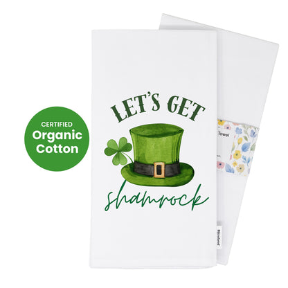 Funny St. Patrick’s Day Decor - Let’s Get Shamrock Kitchen Towel, Irish Shamrock Decor Tea Towel - Flour Sack Organic Cotton