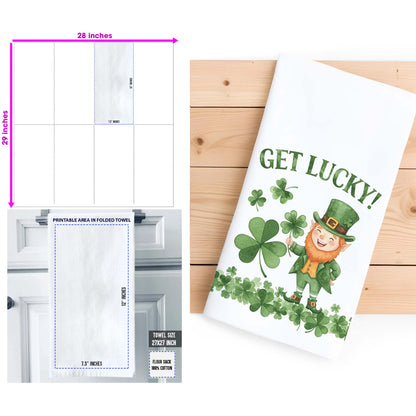 Funny St. Patrick’s Day Tea Towel - Get Lucky Kitchen Decor, Irish Leprechaun Tea Towel Gift - Flour Sack Organic Cotton