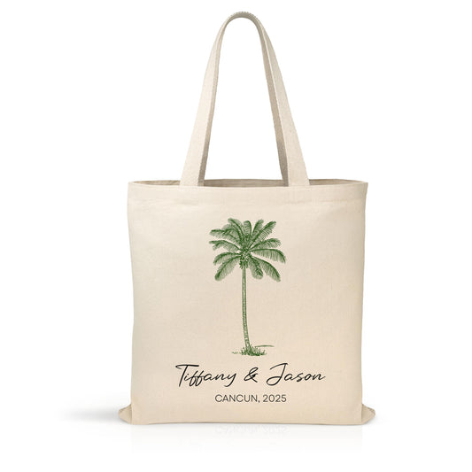 Personalized Palm Tree Canvas Tote Bag - Natural Color