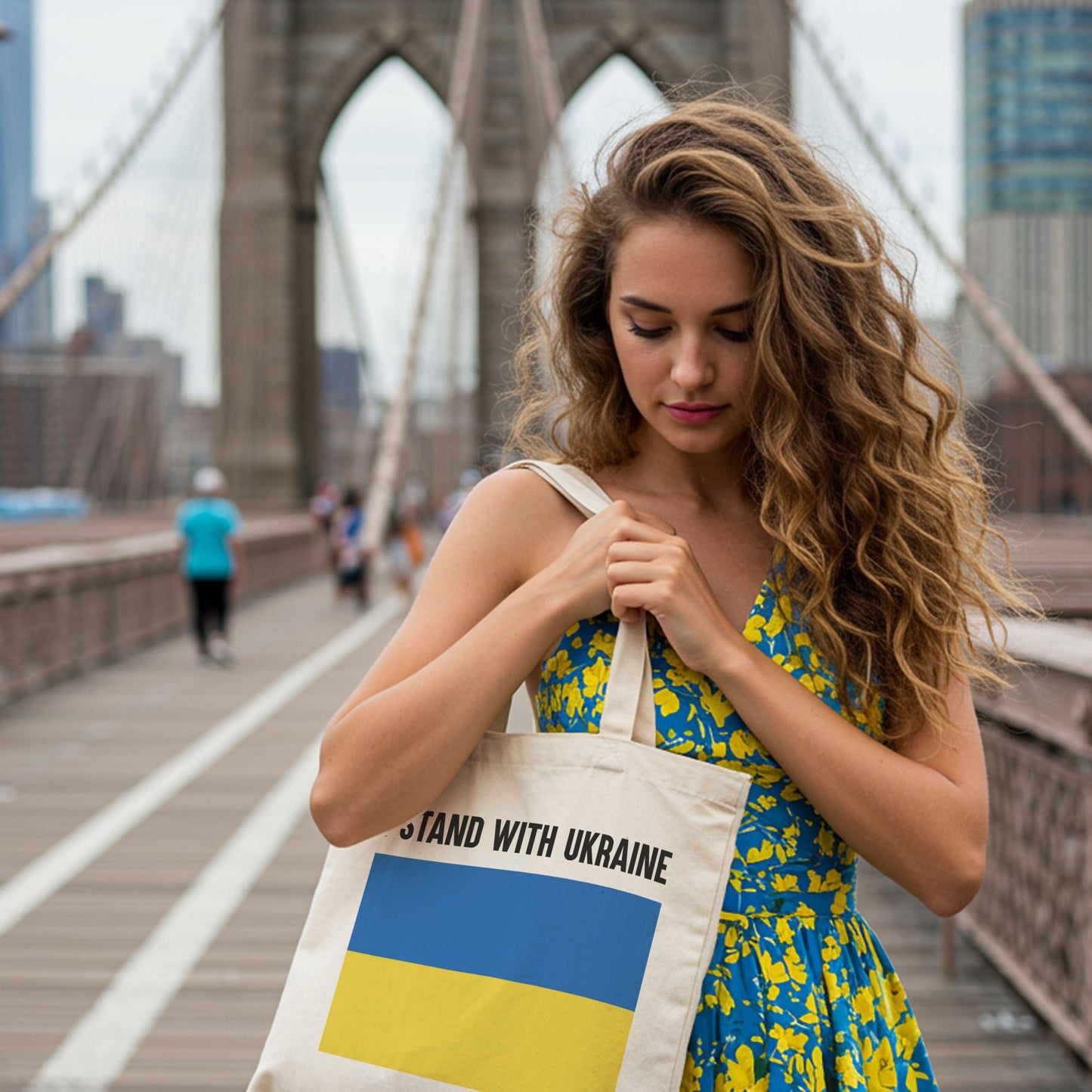 I Stand With Ukraine, Ukrainian Flag Cotton Canvas Tote Bag