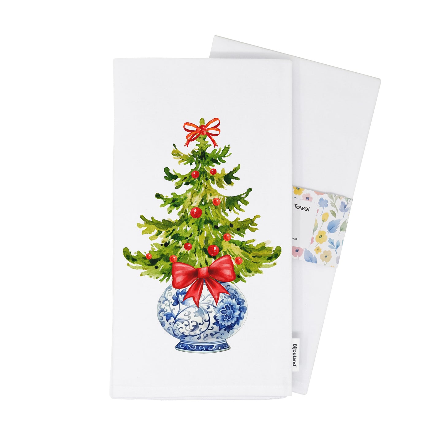 Chinoiserie Christmas Tree Holiday Kitchen Towel - Organic Cotton Flour Sack Tea Towel