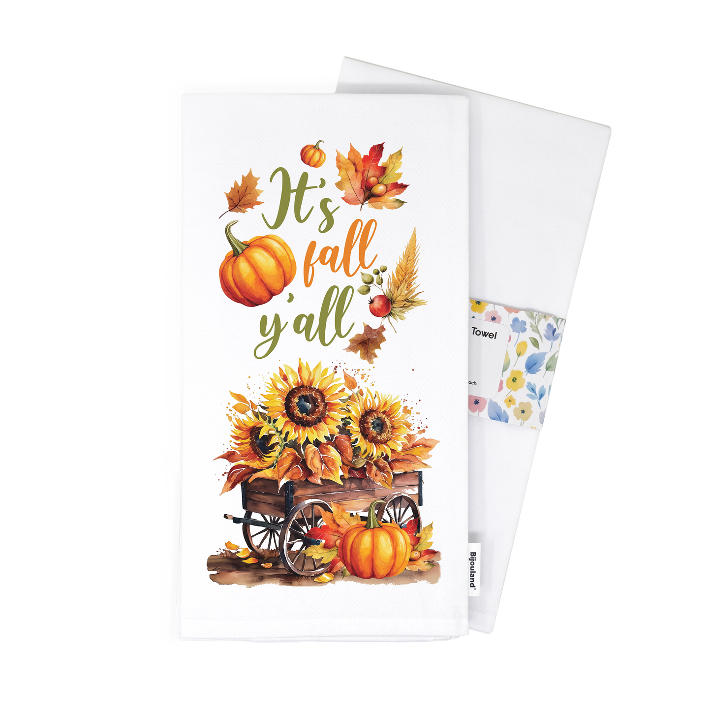 It's Fall Y'all - Autumn Kitchen Towel - Sunflower and Pumpkin Flour Sack Cotton Tea Towel, Fall Kitchen Decor