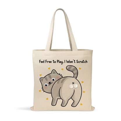 Funny Cat Tote Bag with Wiggle Eyes & Wool Balls